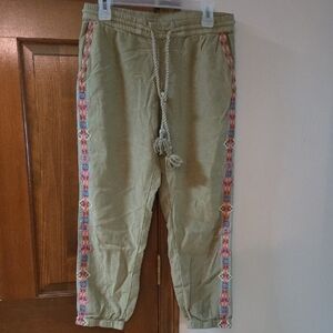 Sundance Catalog Olive Jogger  with Colorful Embroidery